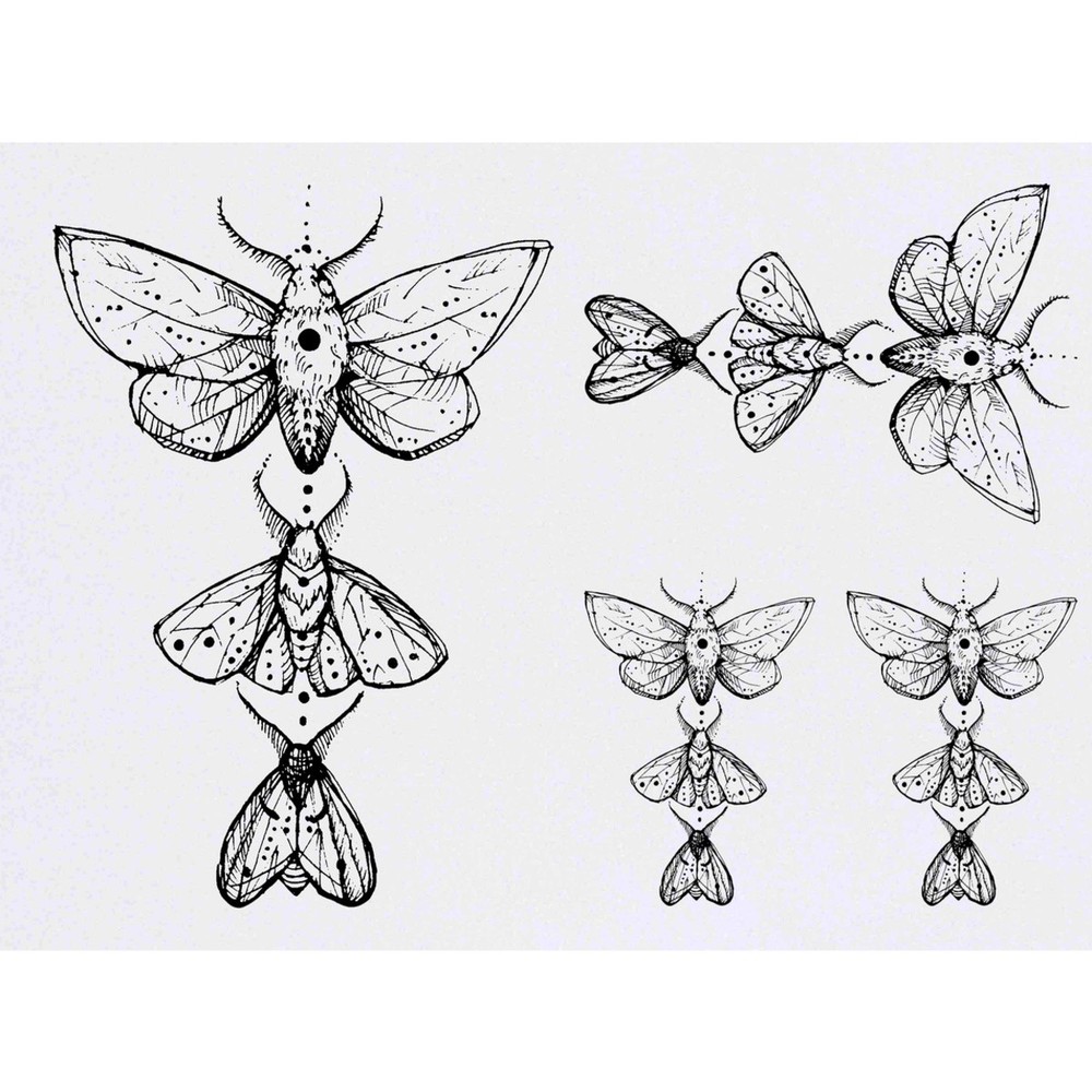 4 x 'Moth Motif' Temporary Tattoos / Transfers (TO00007532)