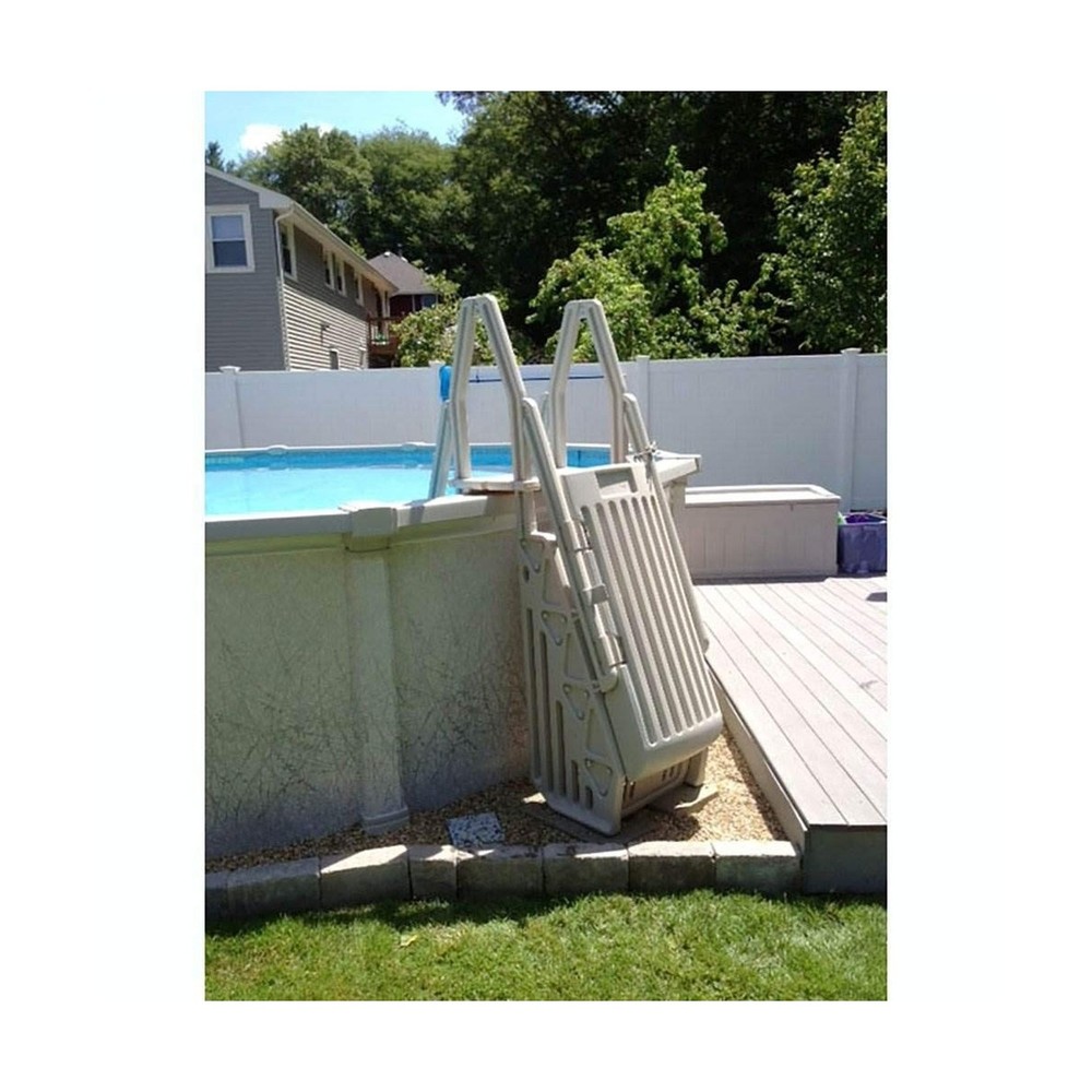 Vinyl Works 24 Inch Double Pool Step Ladder with Gate, Adjustable Stair Entry...