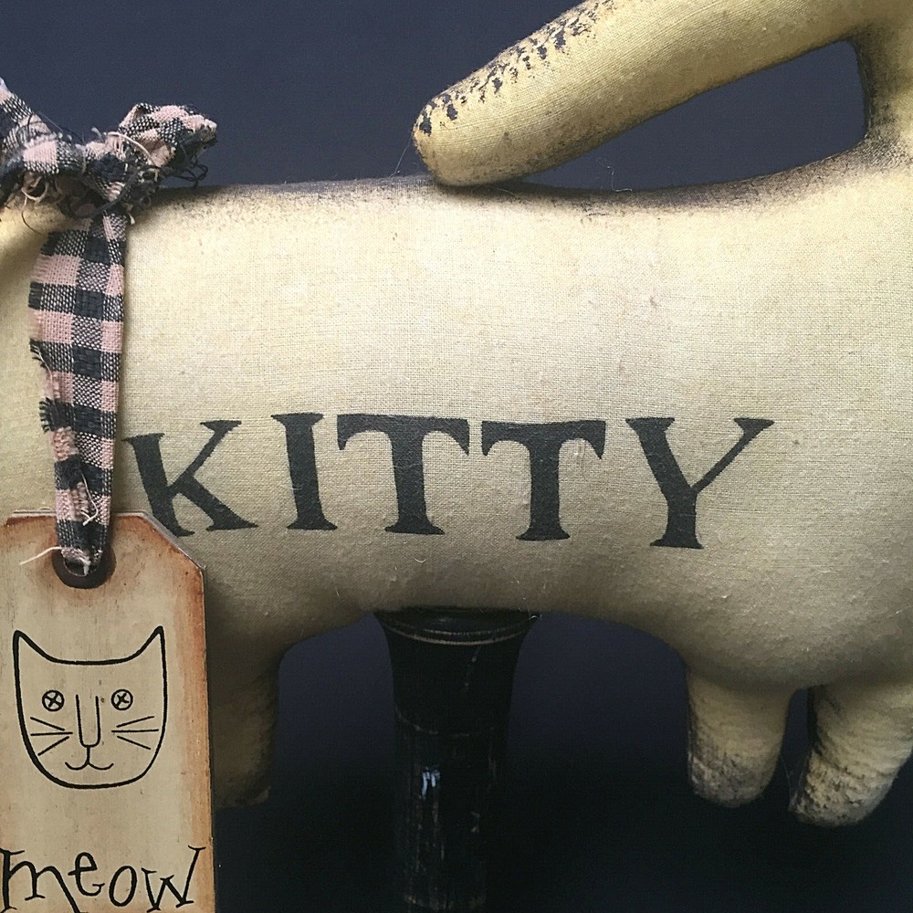 Folk Art Kitty Handmade On A Stand Handpainted