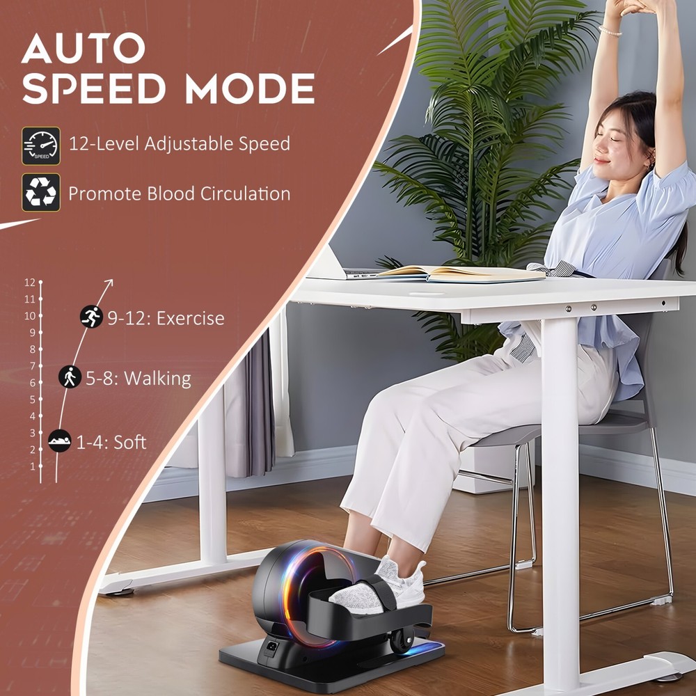 Under Desk Elliptical Machine, Dual Mode Ellipse Leg Exerciser While Sitting~LCD