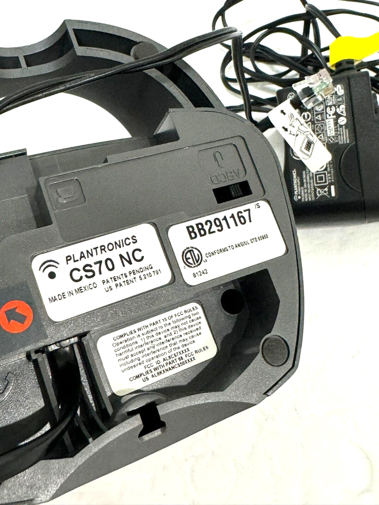 Plantronics CS70 NC Wireless Headset w/ Base Power cord