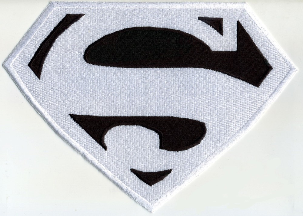 7" x 10" Fully Embroidered Superman Chest Logo Patch -- White & Black