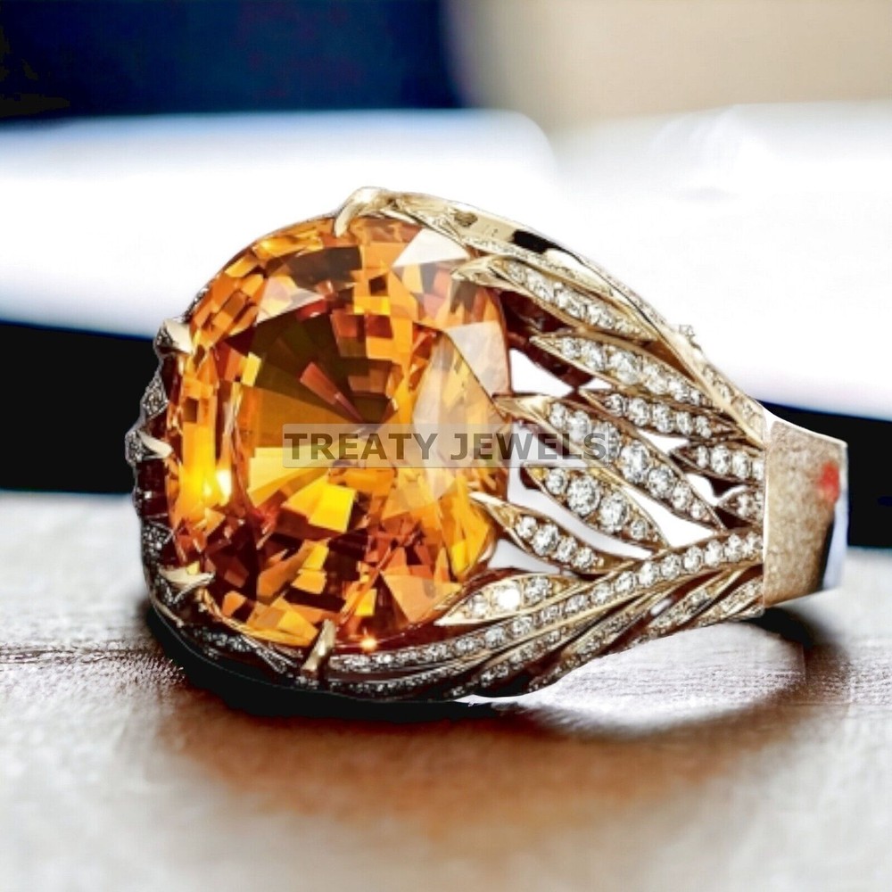 Citrine Oval Cut With 14K Solid Gold Ring For Men's #480