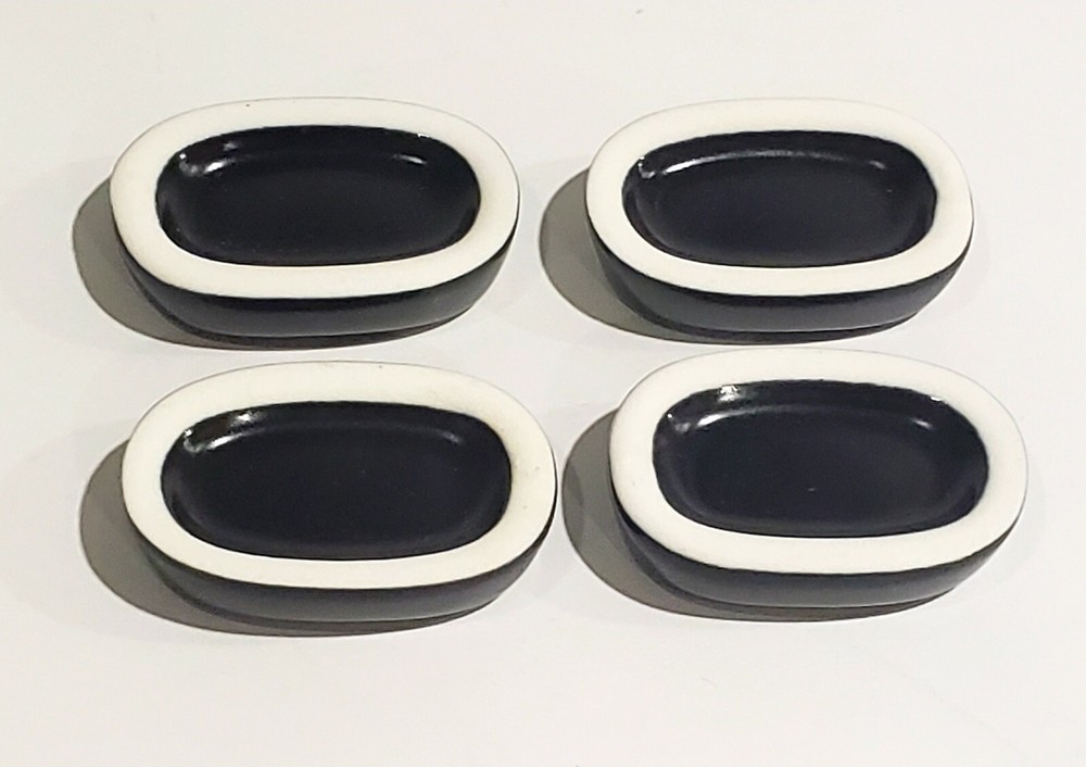 Japanese Chopstick Rest black Glazed ceramic Indented 4 pcs