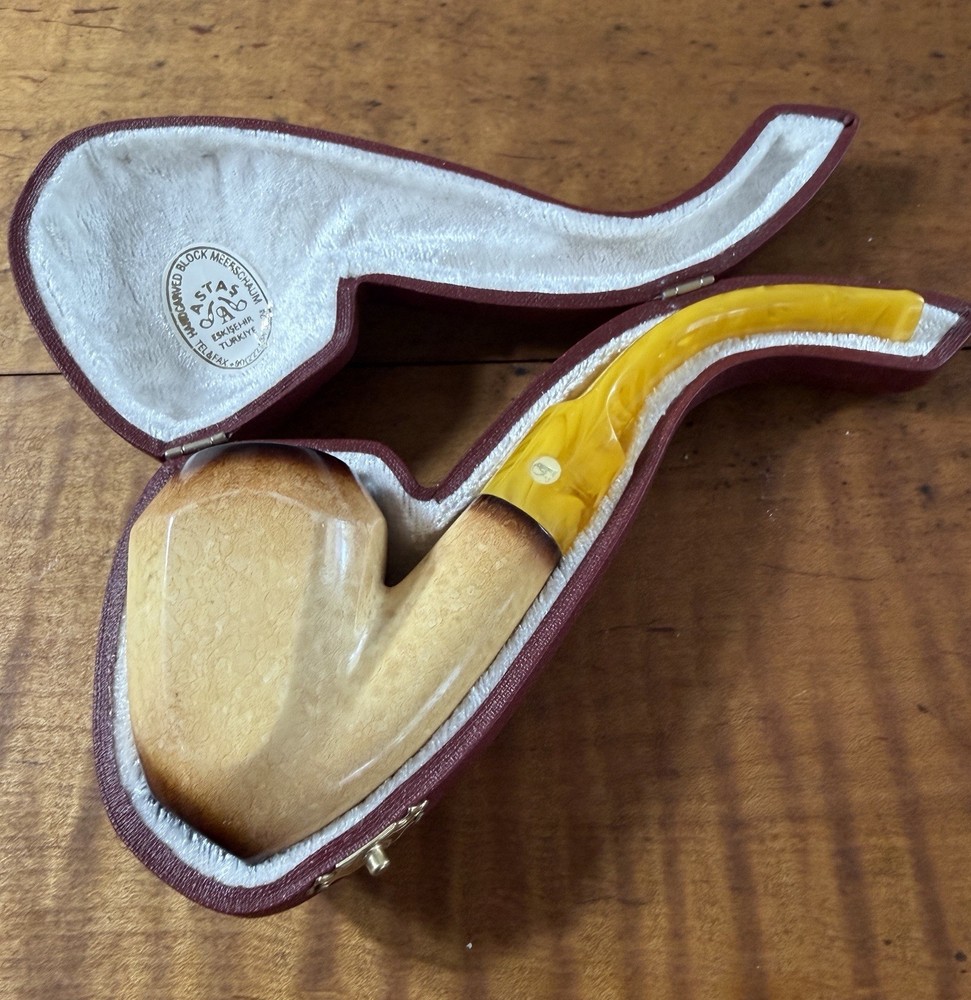 Astas Lee Van Cleef 6 Panel Bent Stem Block Meerschaum Pipe fitted case 365
