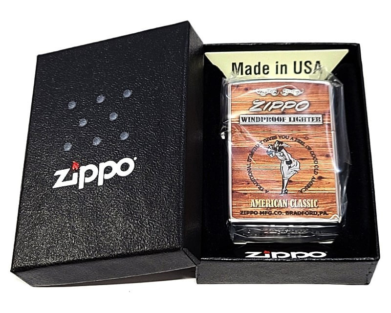Zippo Windy American Classic Wooden Silver 2 Sided Processing Lighter Japan
