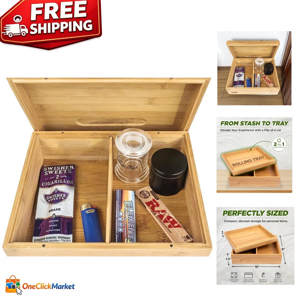 Elegant Large Bamboo Rolling Tray Stash Box | Ample Storage & Organization