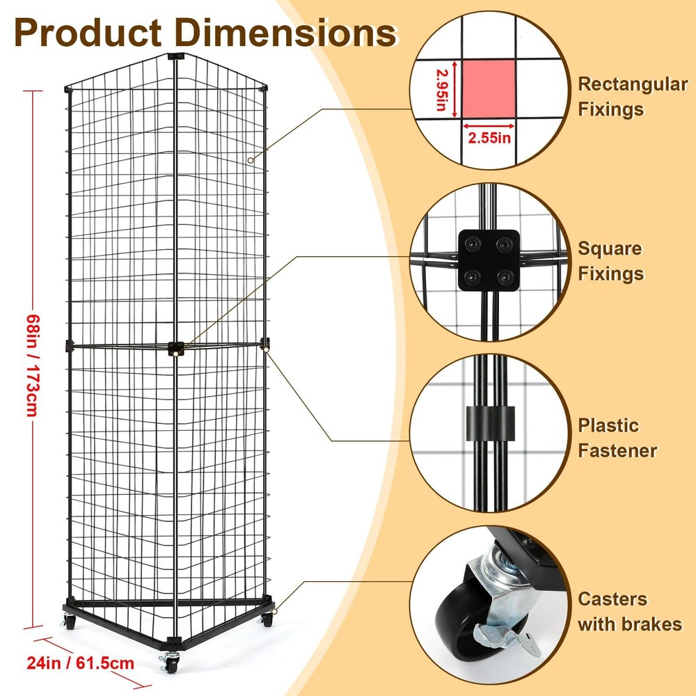 Triangular Gridwall Panel Display Stand, Black Triangle Wire Grid Tower with ...