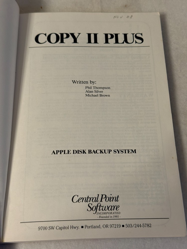 COPY II PLUS Central Point Software Apple II DOS utilities vintage manual