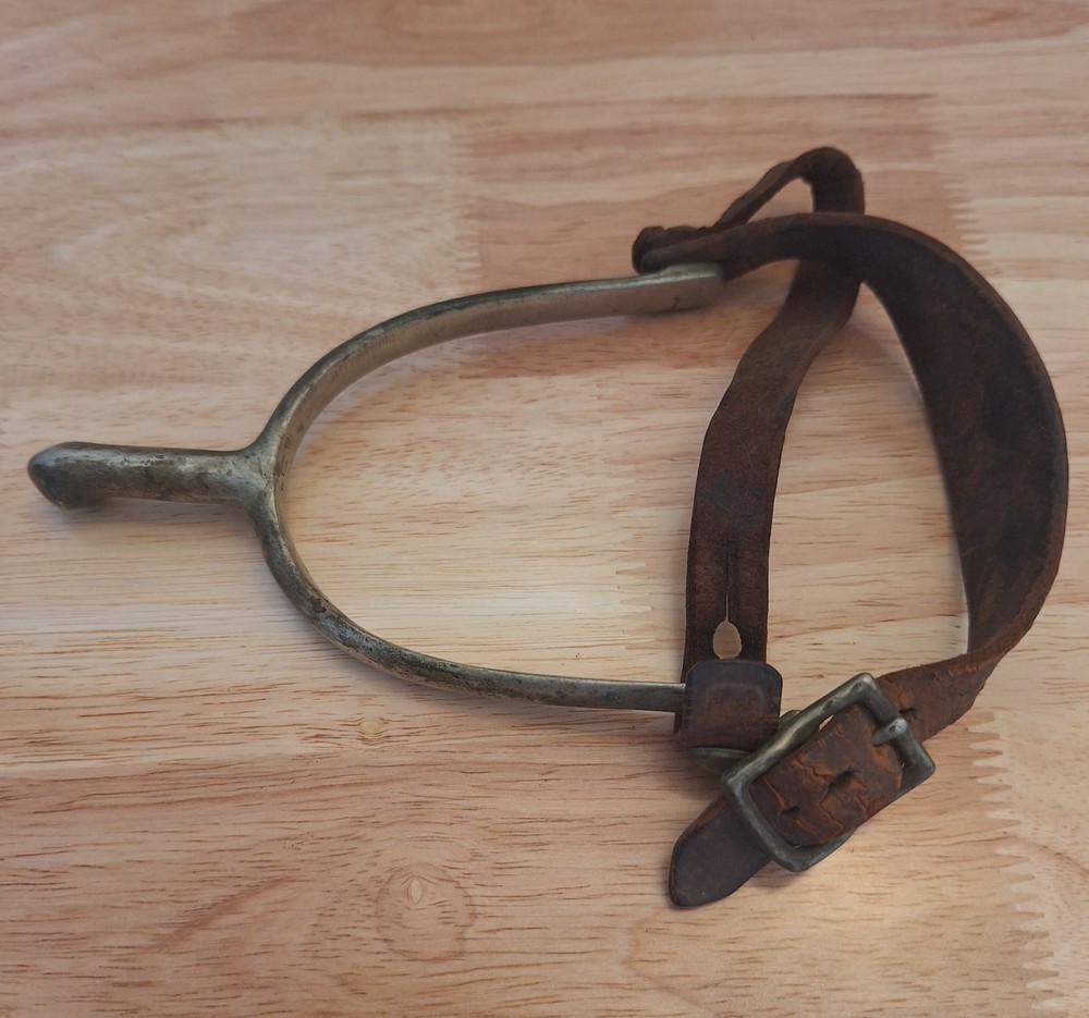 Antique U.S. Cavalry Spur Marked U.S. A.B. w/ Leather Strap & Initials Engraved