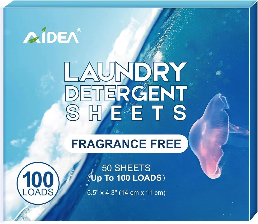 AIDEA Laundry Detergent Sheets, Unscented-(100 Loads) 50 Sheets, Eco-Friendly