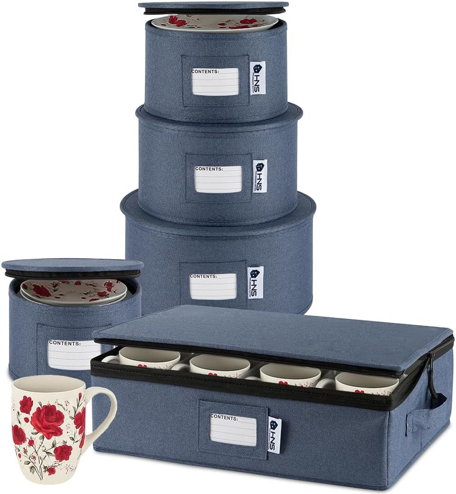 Denim Blue Hard Shell Storage Containers Set for Dinnerware - Service for 12