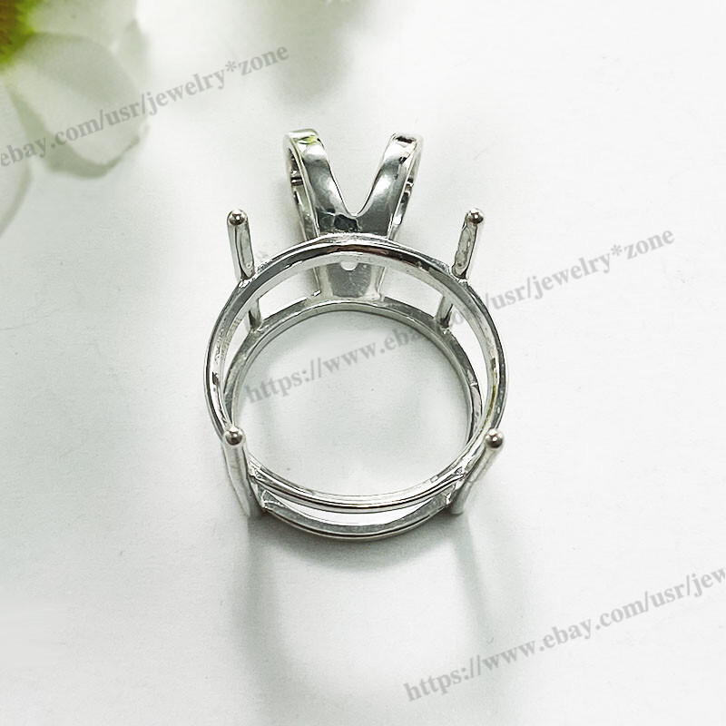 Non-Plated Sterling Silver Pre-Notched Pendant Setting 6mm Round Setting 4 Prong