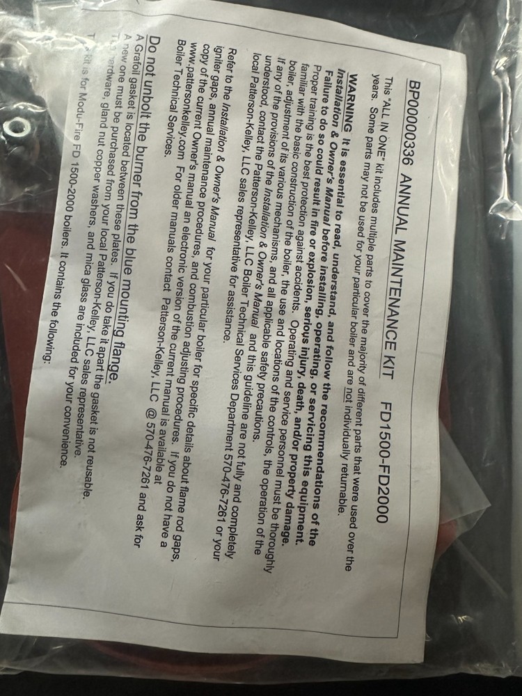 PK/Patterson Kelley BP00000336 Annual Boiler Maintenance Kit