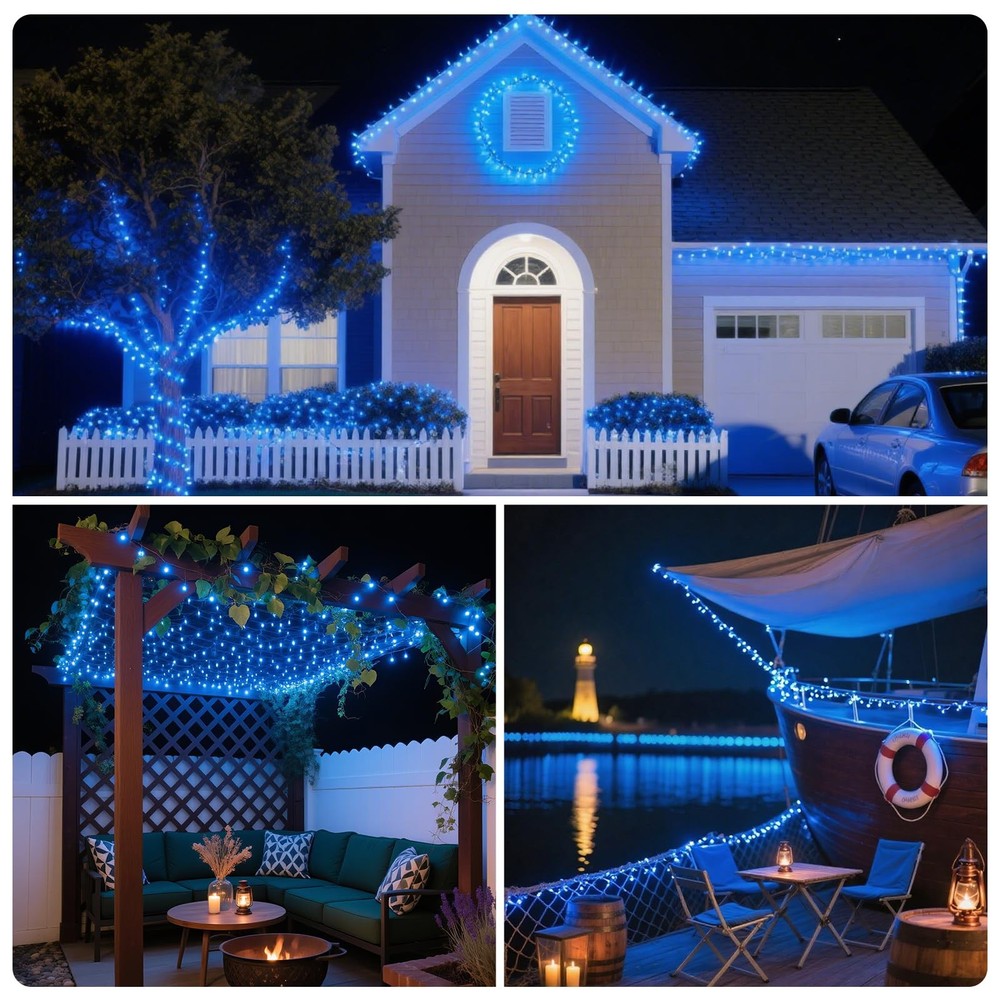 33Ft 100LED Blue Battery Operated Christmas Tree Lights 8 Modes String Lights...