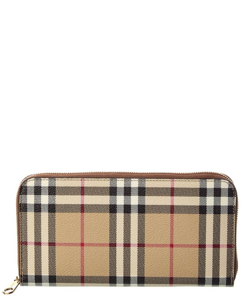 Burberry Check E-Canvas Zip Around Wallet Women's