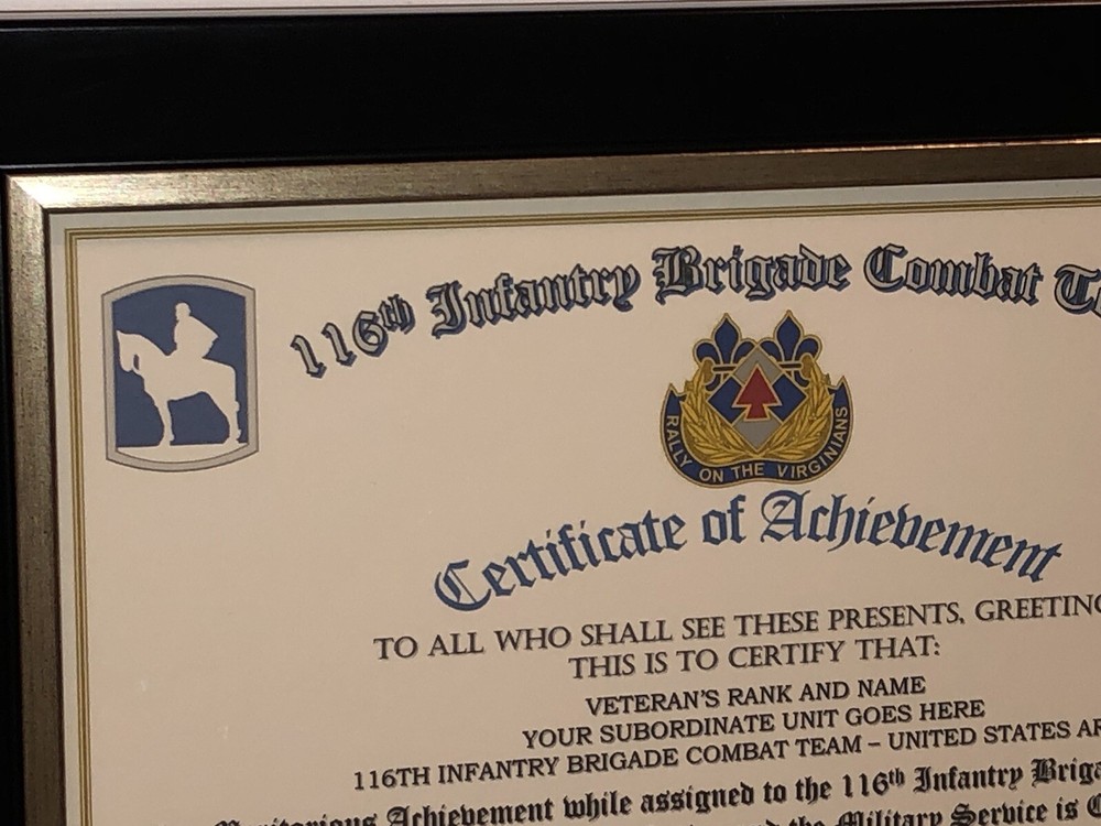 116TH INFANTRY BRIGADE COMBAT TEAM - COA / (COMMEMORATIVE CERTIFICATE)