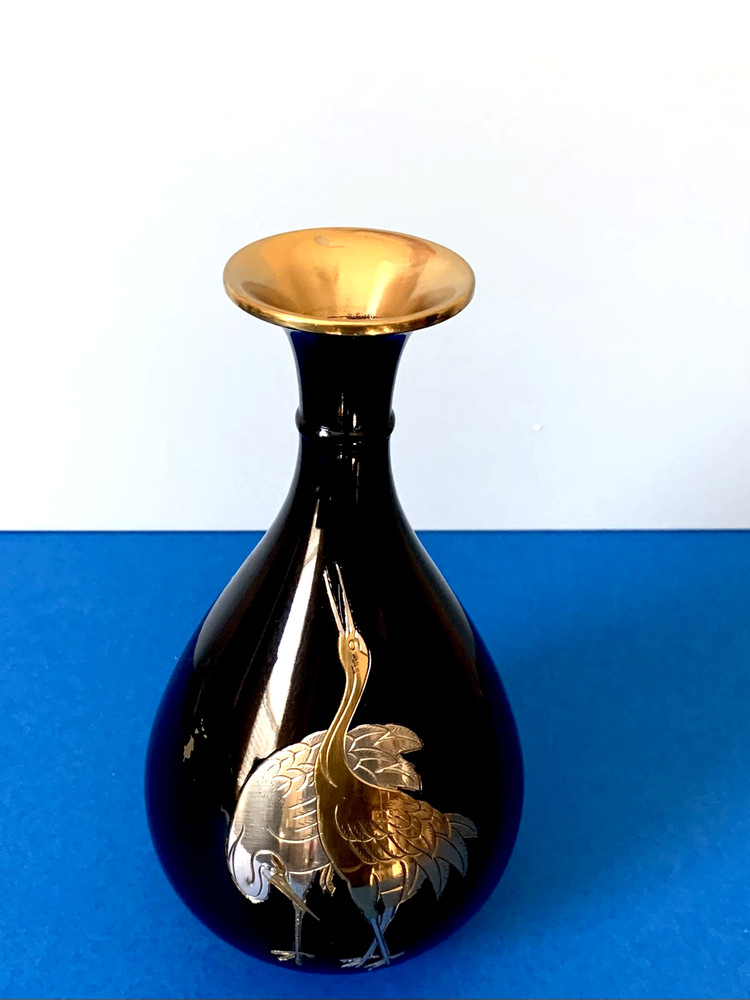 LIMITED EDITION BRASS CRANE DESIGN VASE