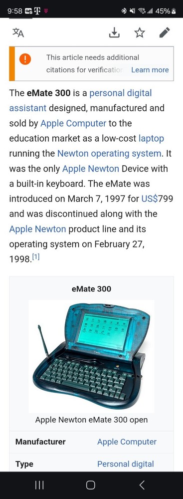 Apple Newton eMate 300 with AC adapter - Working!