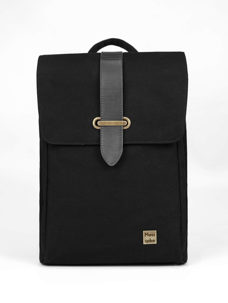 Masscobe Small Laptop Backpack with leather tirm, Black