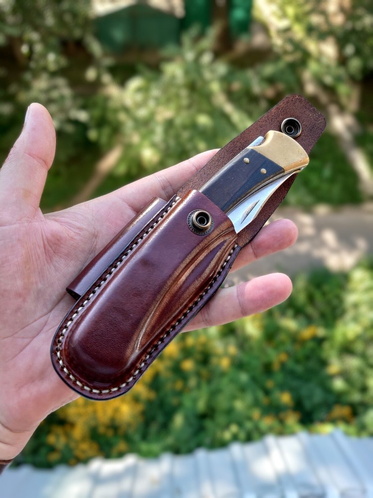 Horizontal scabard leather sheath for buck 110 Folding Hunter