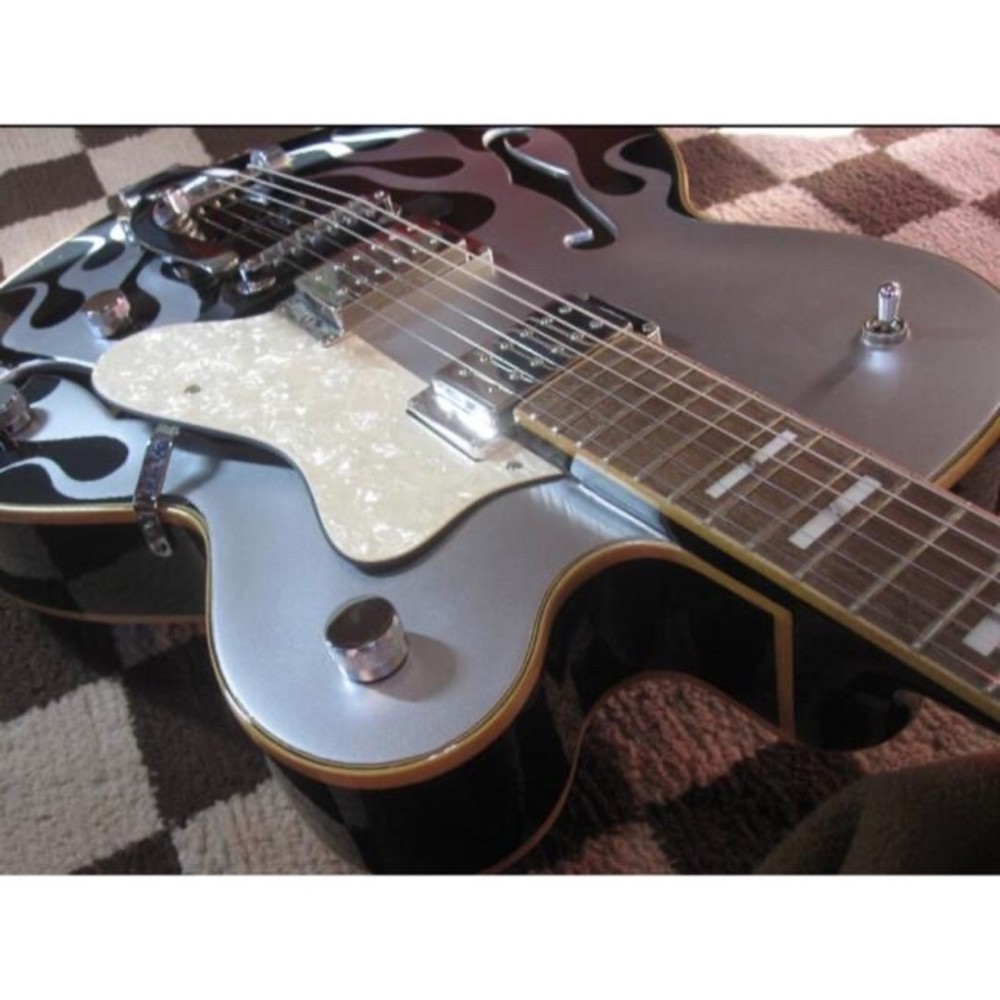 SPARROW GUITARS Full Aco Fire Pattern Bigsby Silver