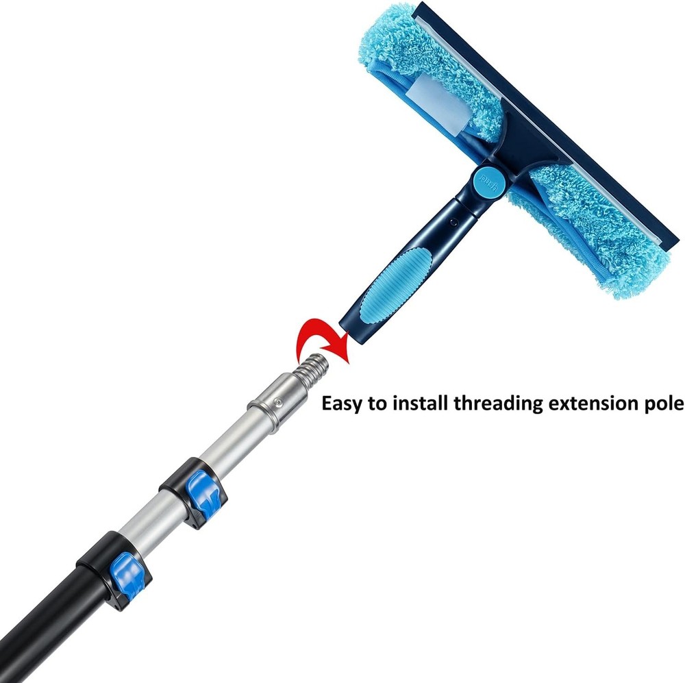 11" Window Squeegee and Microfiber Scrubber 2-in-1 Combo Cleaning Tools Blue