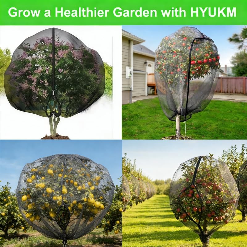 Fruit Tree Netting with Drawstring Zipper, 2 Pack Garden 2 Pack-8 x 8FT(Black)