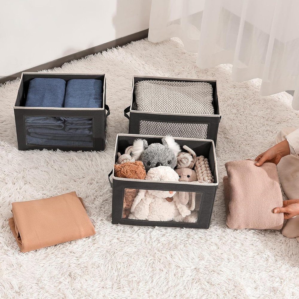 Storage Bins with Lids - Fabric Storage Boxes with Lids, Collapsible Storage Bin