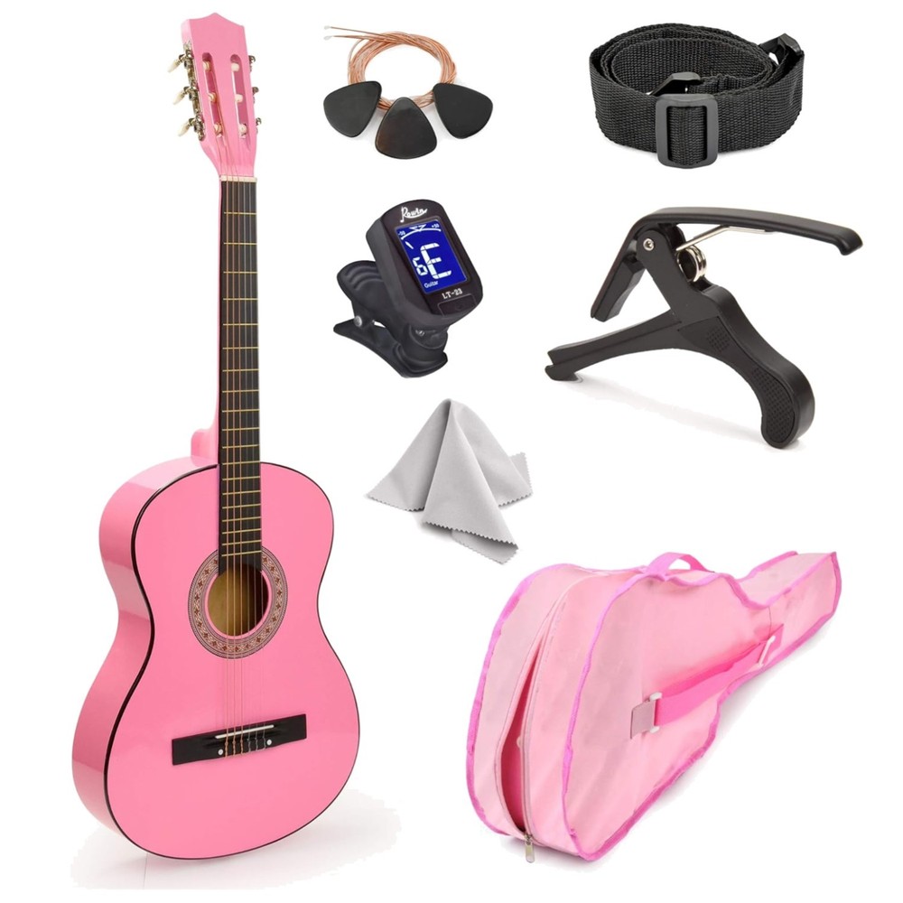 Beginner-Friendly 30" Classical Guitar in Pink with Case & Essential Accessories