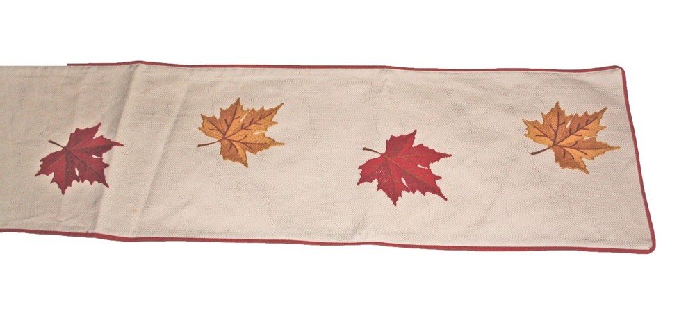 Table Runner Fall Leaves Splendid Home Cotton Beige Rust Gold 7 ' x 14"