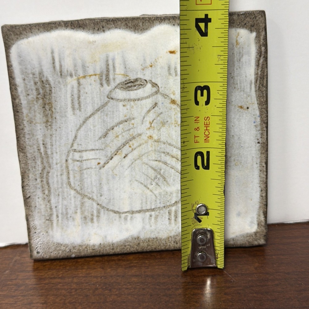 Vintage Handmade Hand Painted Pottery Stone Tile Signed