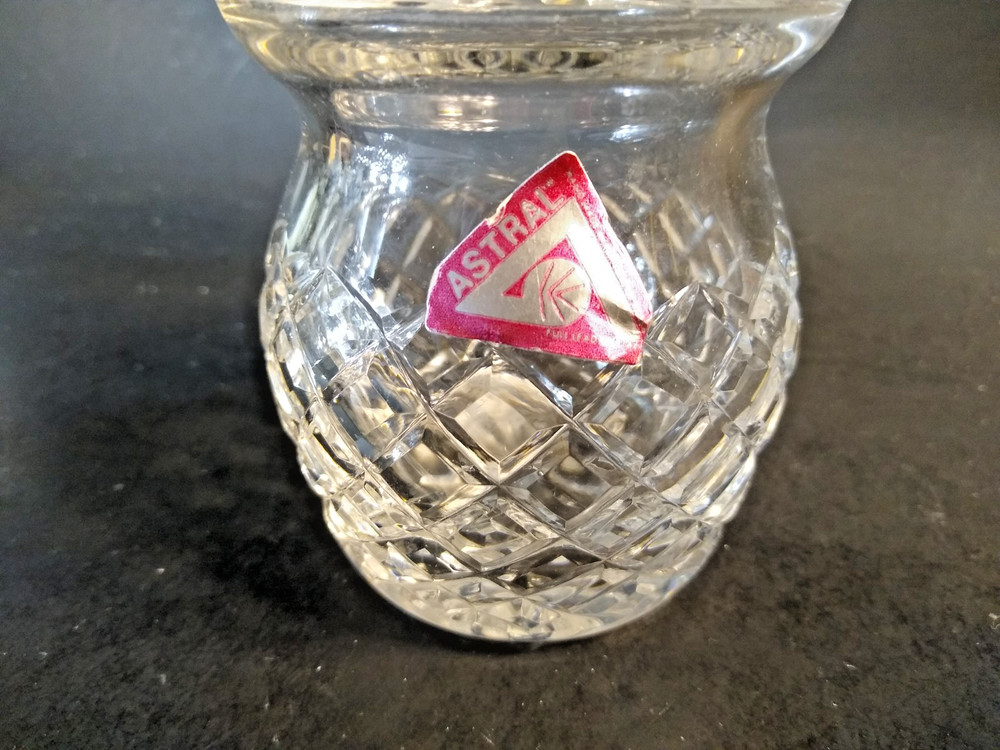 Astral Crystal Sugar Bowl/Condiment Jar pattern unknown 4.75" tall