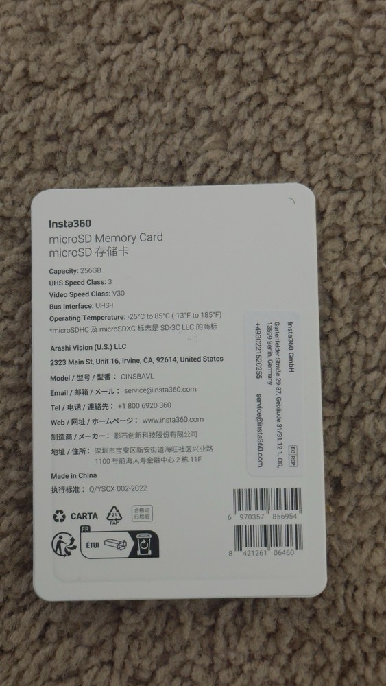 Insta360 256GB PRO microSDXC Memory Card, V30, A2, UHSI 90 MB/s Read/Write Speed