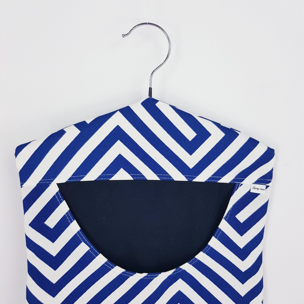Peg Bag Handmade Navy Blue White Geometric Lined Laundry Clothes Peg Holder