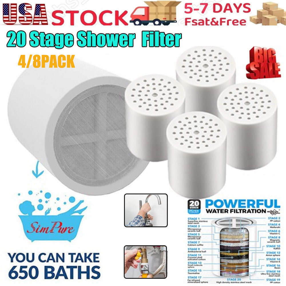 20-Stage Shower Head Filter-4Pack Replaceable Filter Cartridges for Hard Water