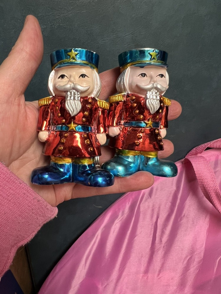 2 Metallic Nutcracker Soldier Candle Holders Christmas