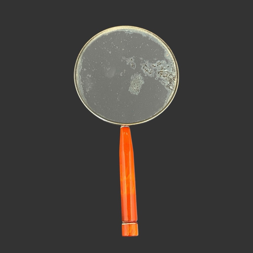 Antique Victorian Handheld Mirror With Bakelite Handle
