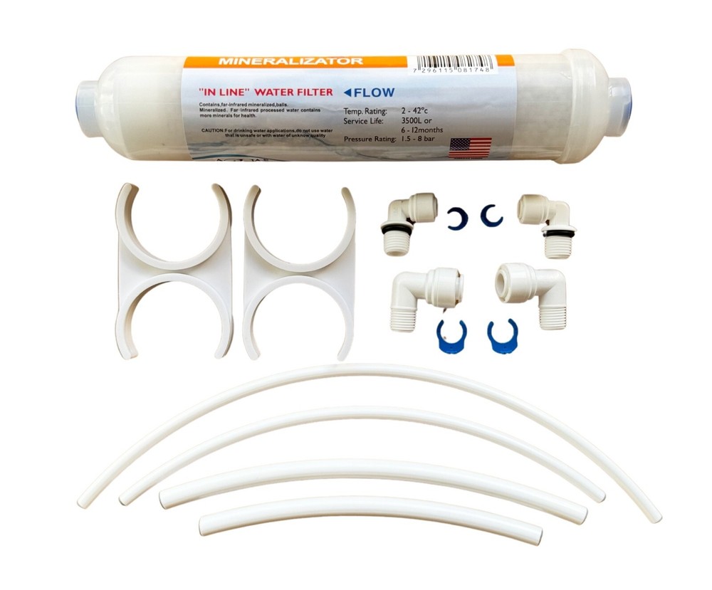 58 Minerals inline filter for Re-Mineralization, 3/8" & 1/4" Quick Connect Elbow
