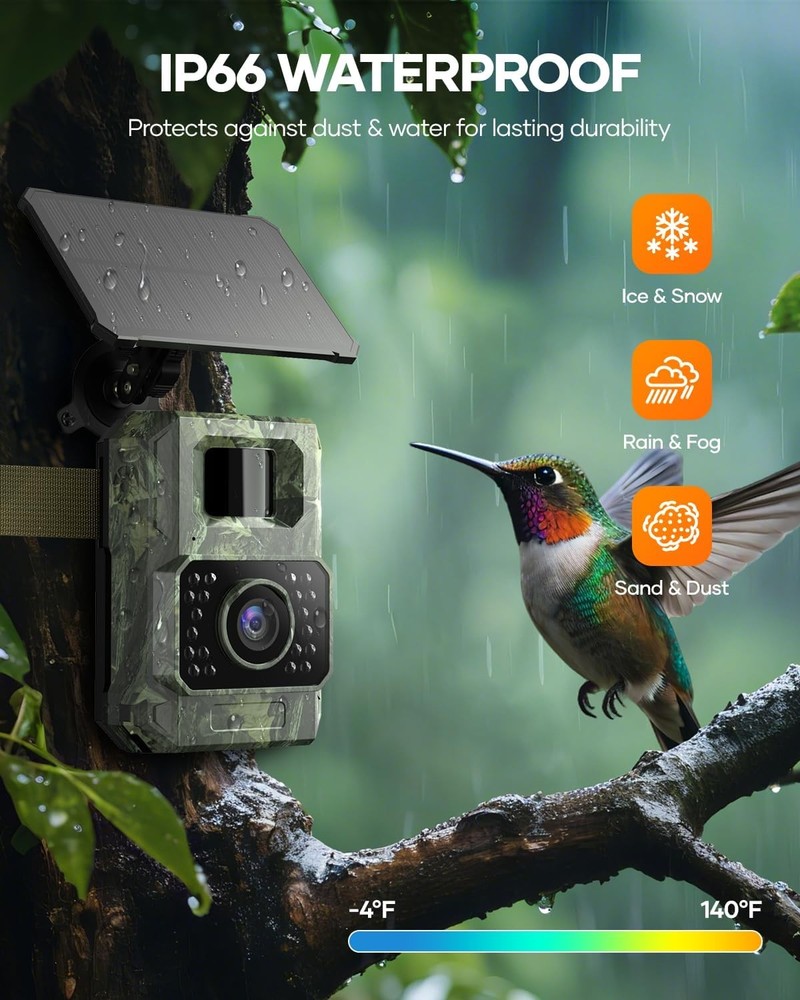 Solar Trail Camera 48MP30FPS WiFi Bluetooth Game Camera Motion Activated Trigger