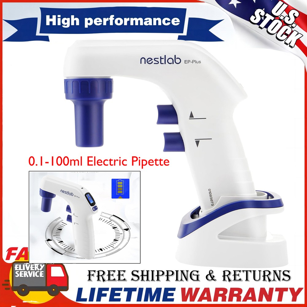 0.1-100ml Lab Electric Pipette Controller Digital LCD Adjustable Pump 100‑240V