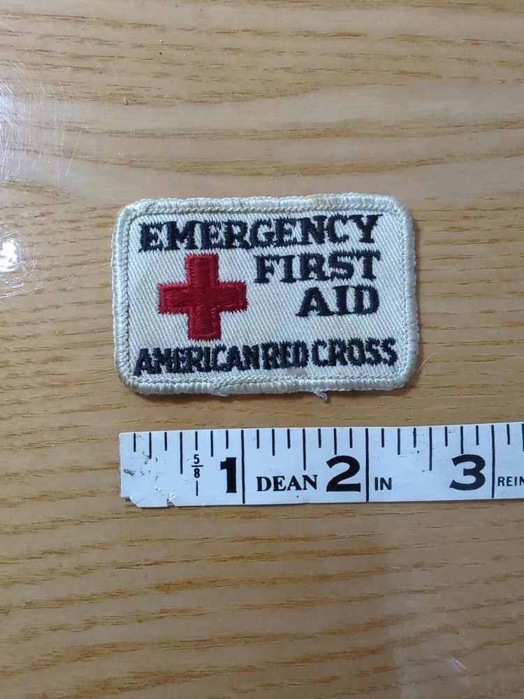 VINTAGE American Red Cross Emergency First Aid Patch White Border