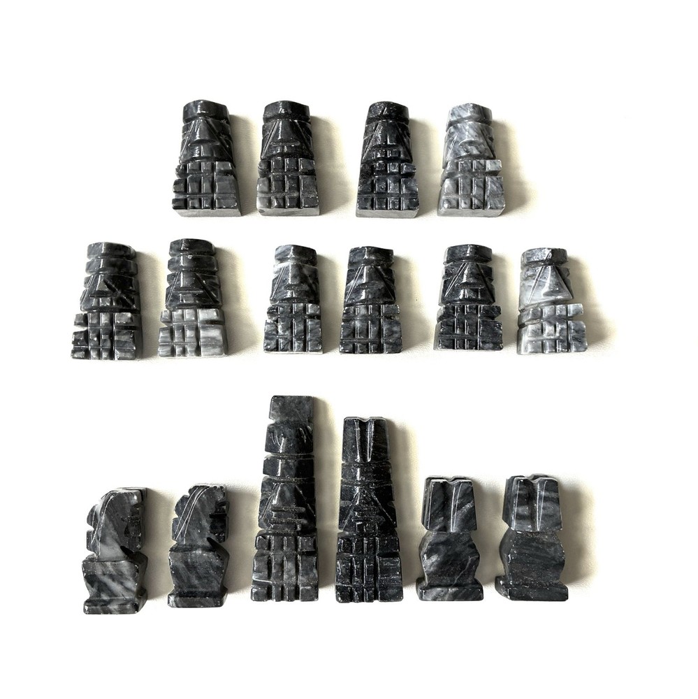Hand Carved Mexican Aztec Marble Stone Chess Pieces – Missing Bishops