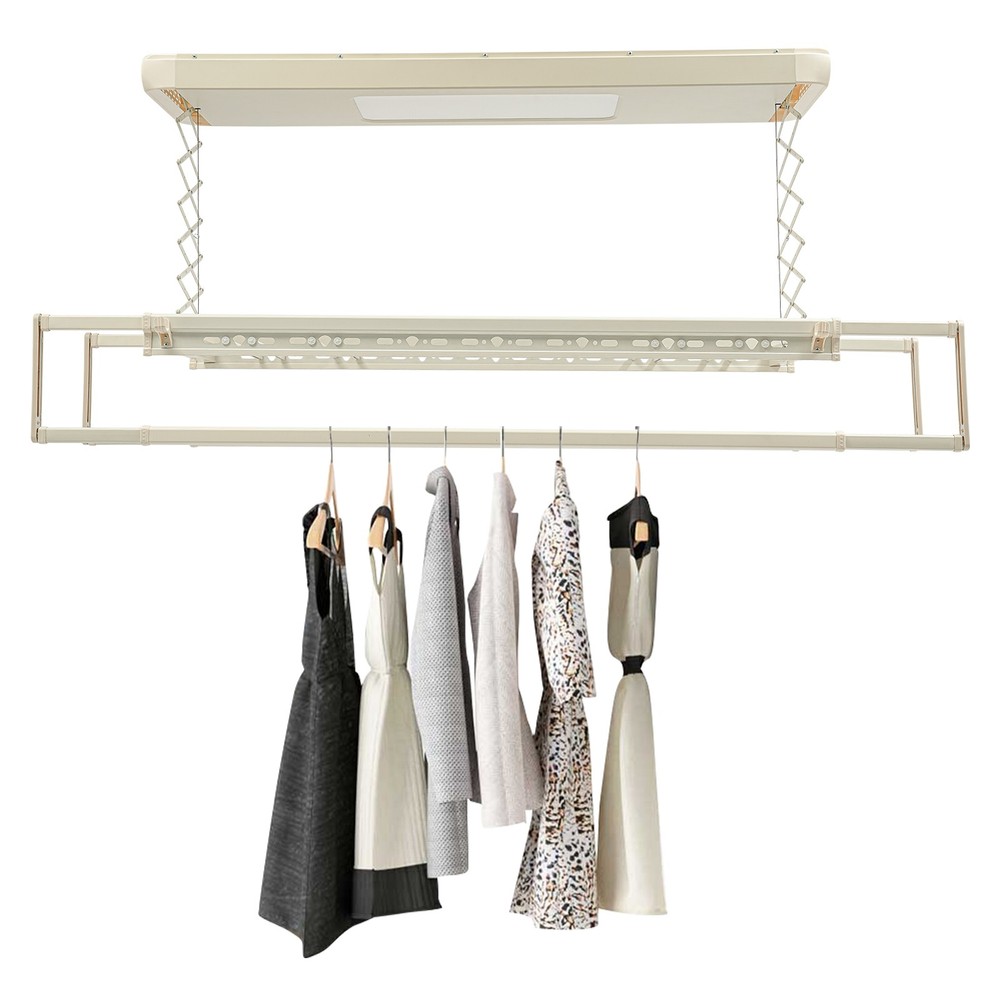 Ceiling-mounted Clothesline, Resealable Vertical Drying Rack W/ Light 8 Rods