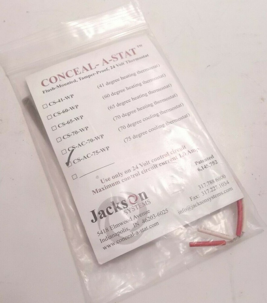 CONCEAL-A-STAT Flush Mount 24 Volt Thermostat - 75 Degree Cooling - Tamper Proof