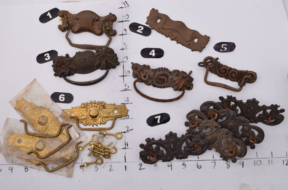 Salvaged Antique Variations - 19th Century Pressed Metal Bail Pull(s) & Hardware