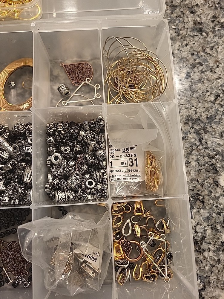 Plastic Organizer Filled With Jewelry Making Pcs.