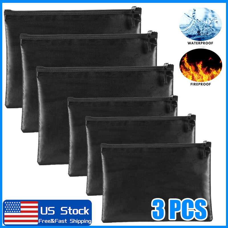 3PCS 2000℉ Fire Proof money Bag Document Pouch Waterproof Safe Cash Lock L/M
