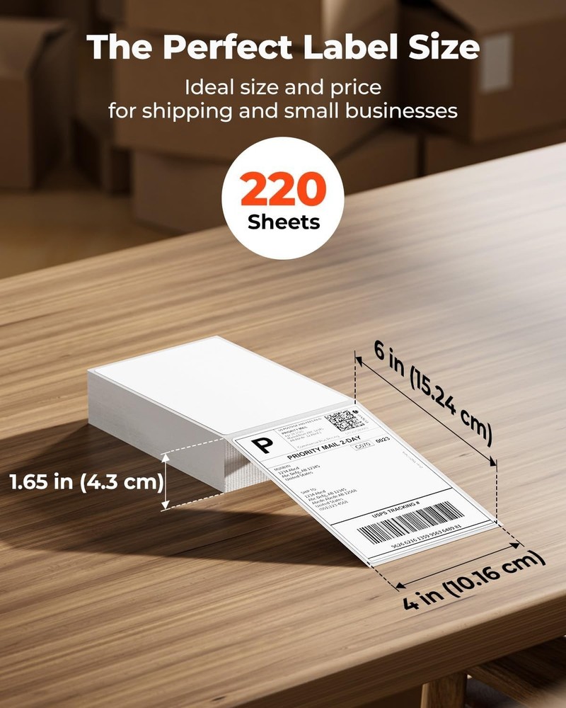 220 Count Direct Thermal Labels - 4x6 Adhesive Shipping Solution for E-commerce