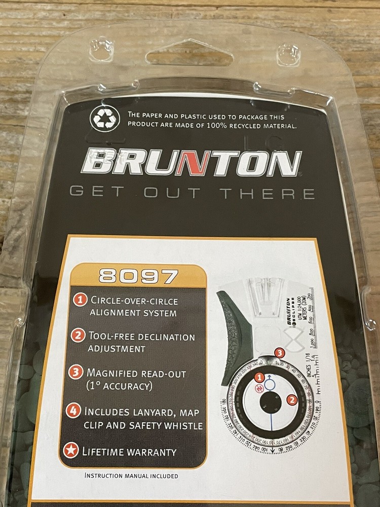 Brunton 8097 Eclipse Baseplate Map Compass Lanyard Whistle And Map Clip New